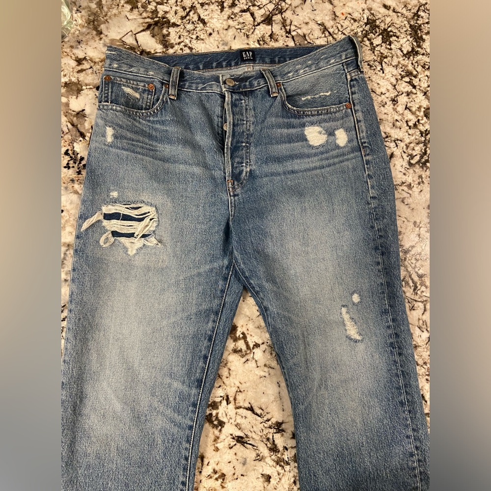 GAP Women's High-Rise Distressed Straight Jeans - Light Blue - Picture 2 of 4